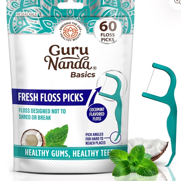 🆕 4 x 60 packs Guru Nanda Dental Floss Picks Coco Mint Flavored NEW NIP NWT - Picture 2 of 11